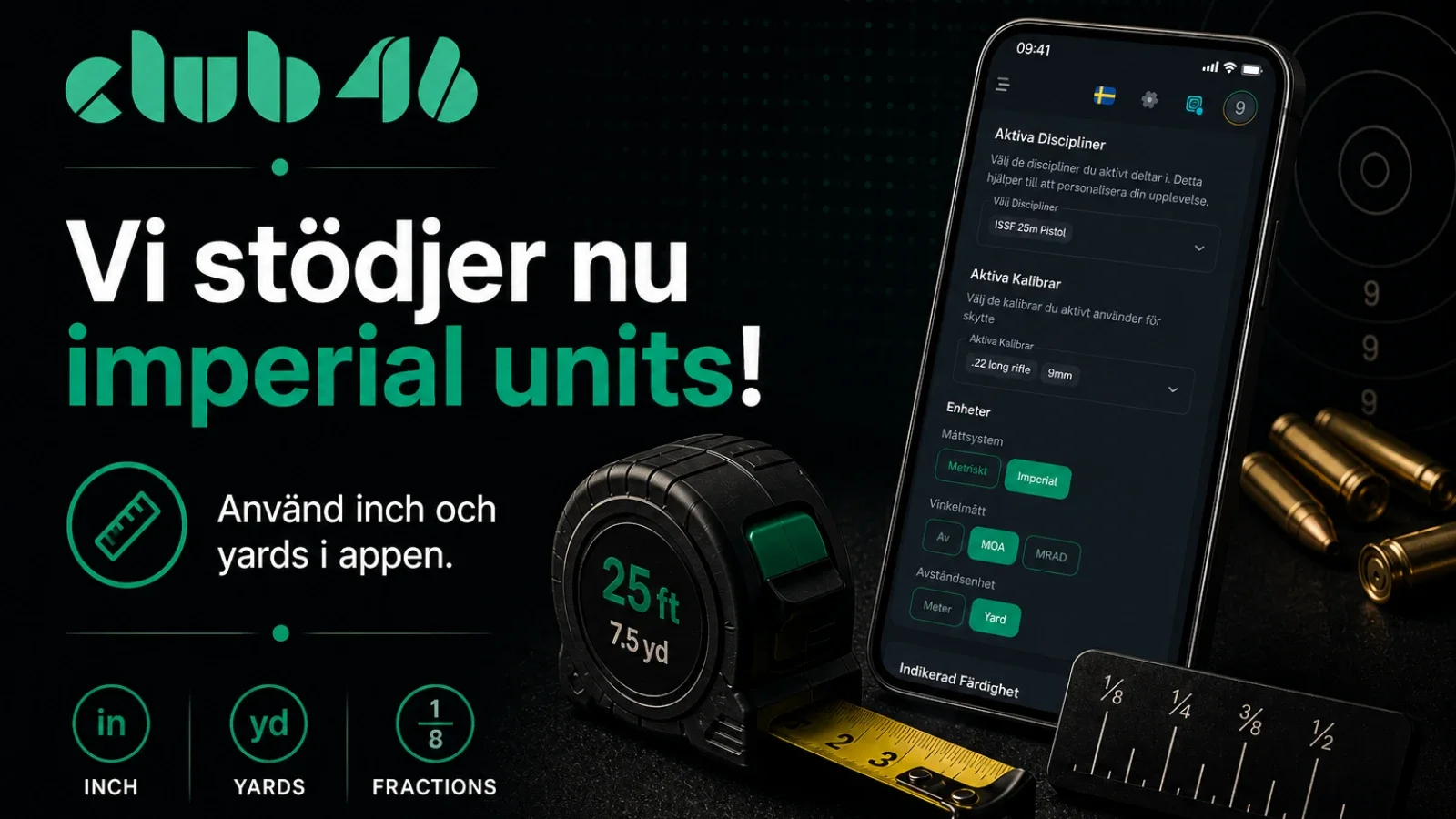 Nu stöd för imperial units, MOA och yards